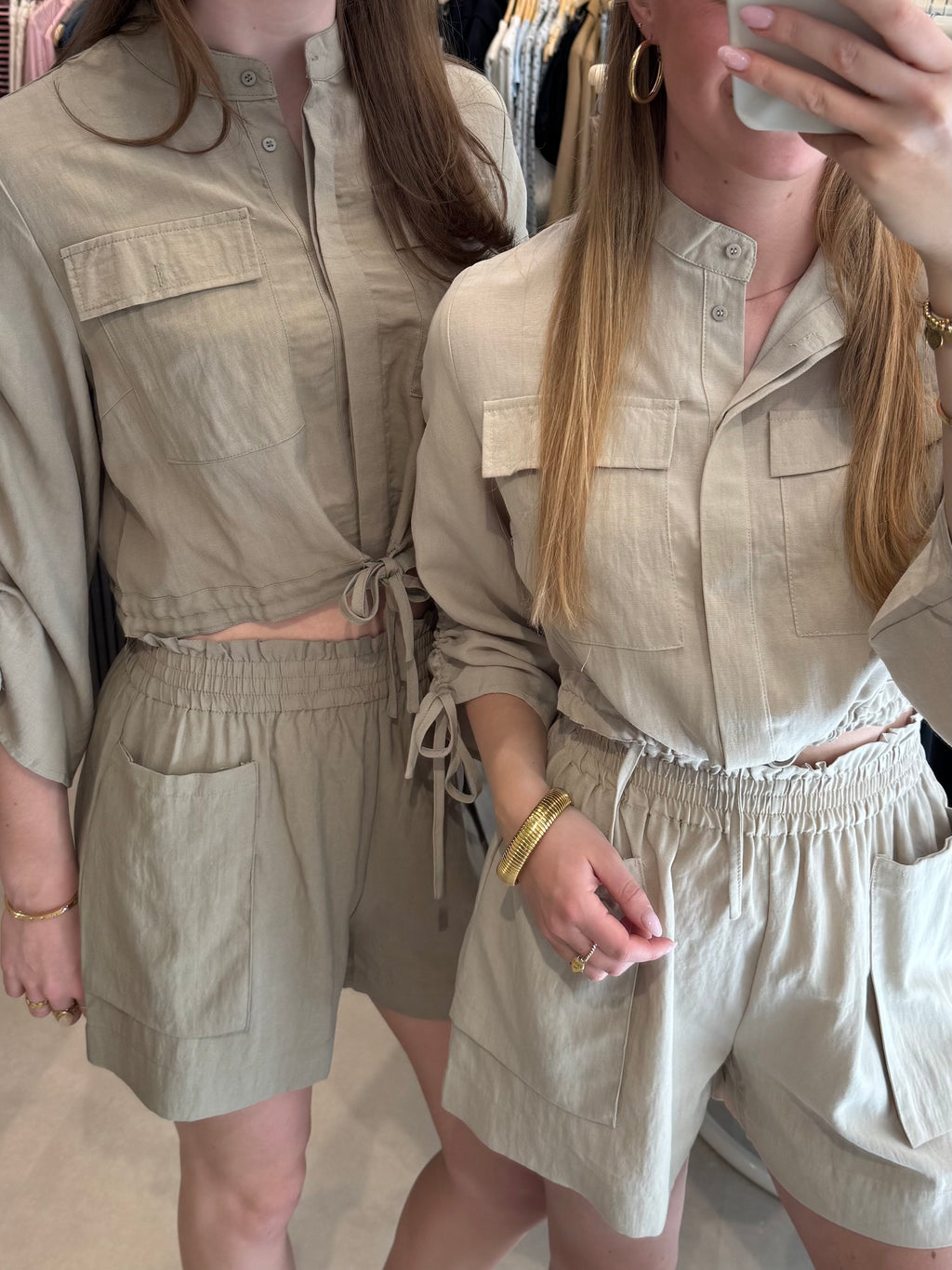 Linnen short - Taupe