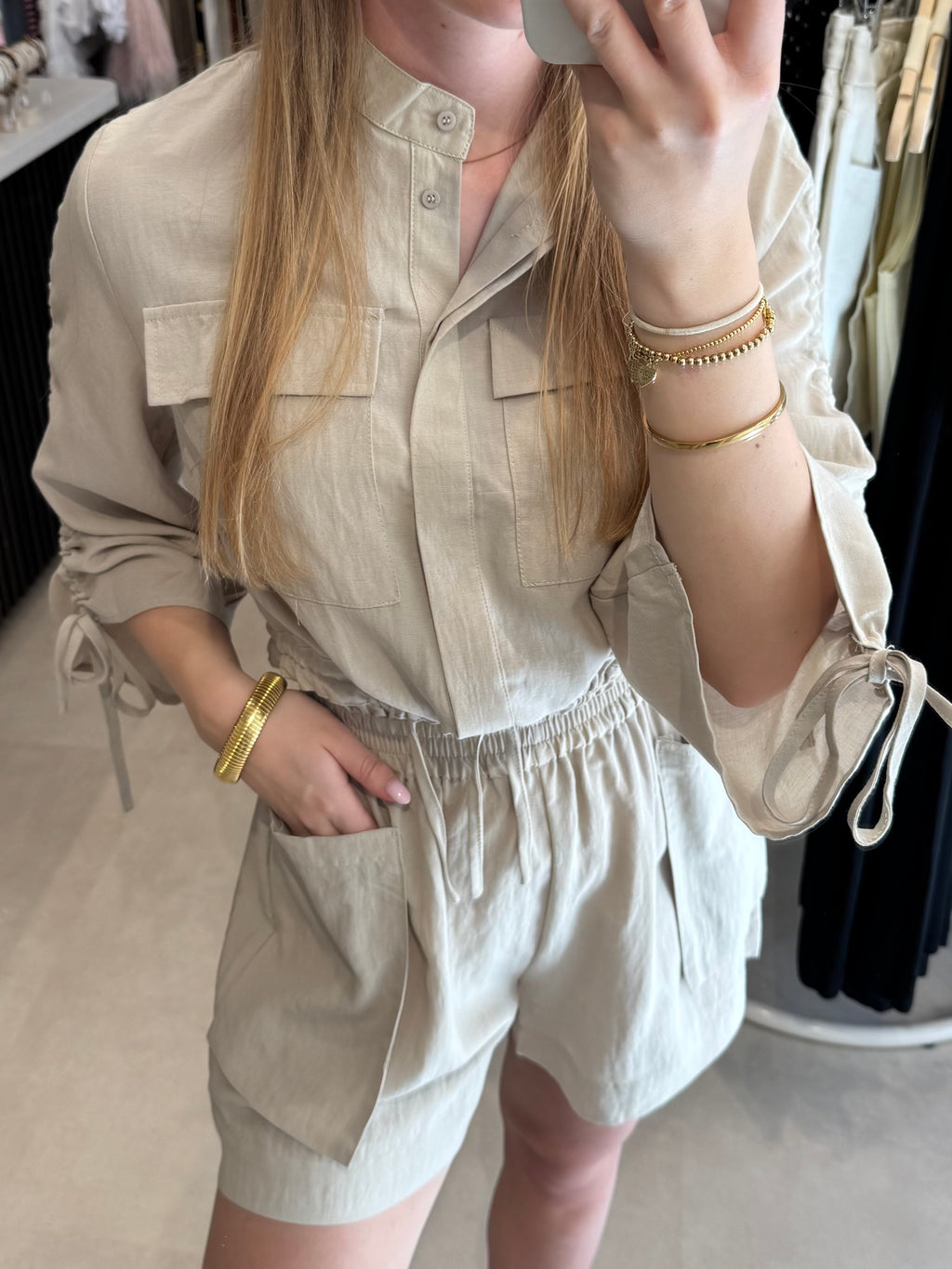 Linnen short - Taupe