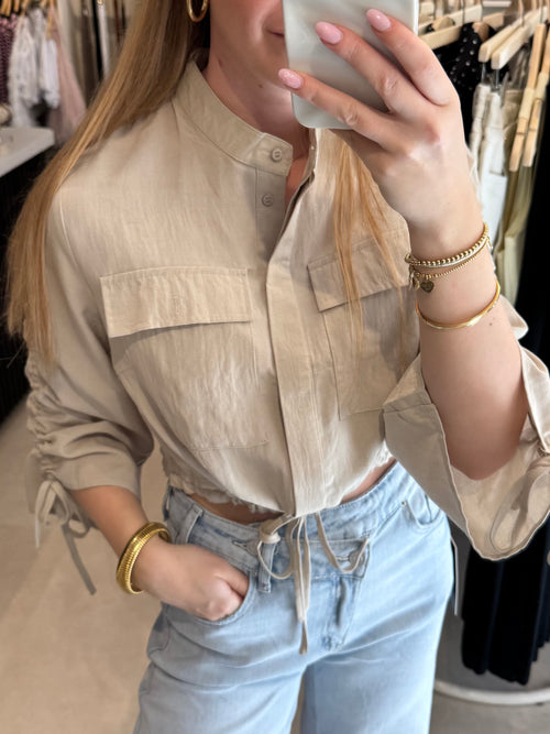 Blouse met gerimpelde mouw - Taupe