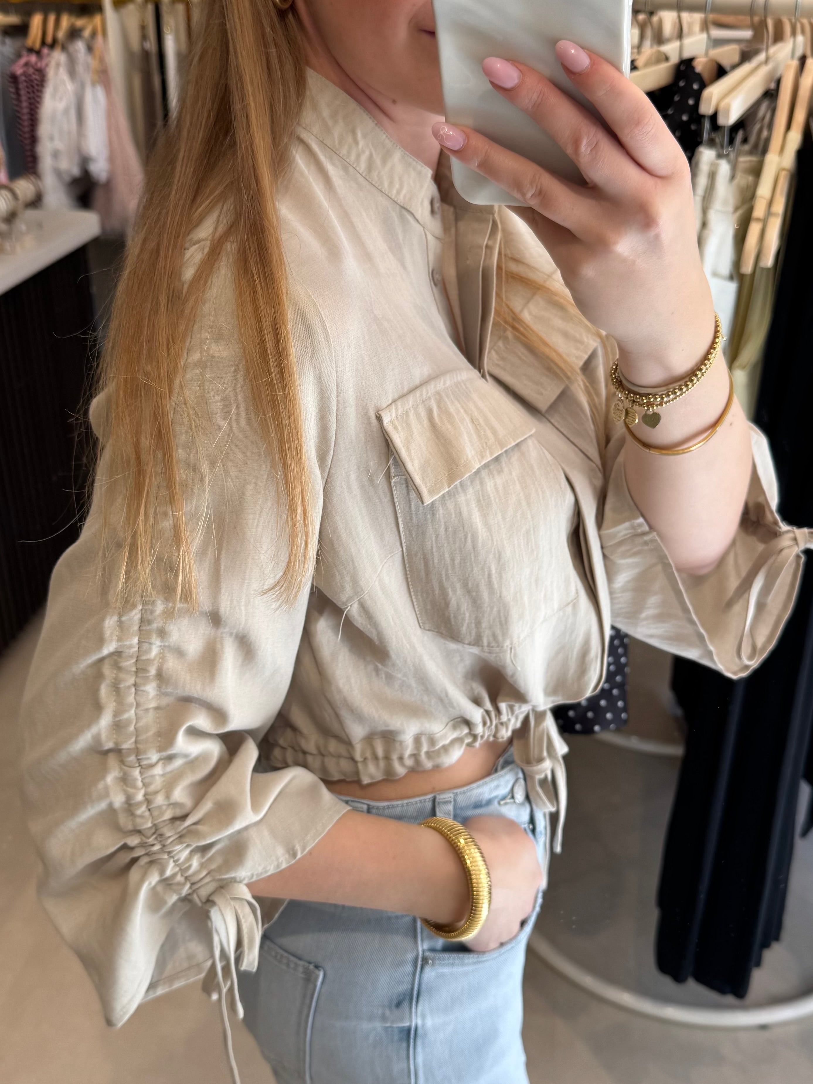 Blouse met gerimpelde mouw - Taupe