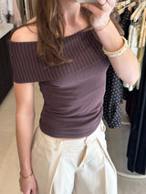 Top Off Shoulder - Donkerbruin