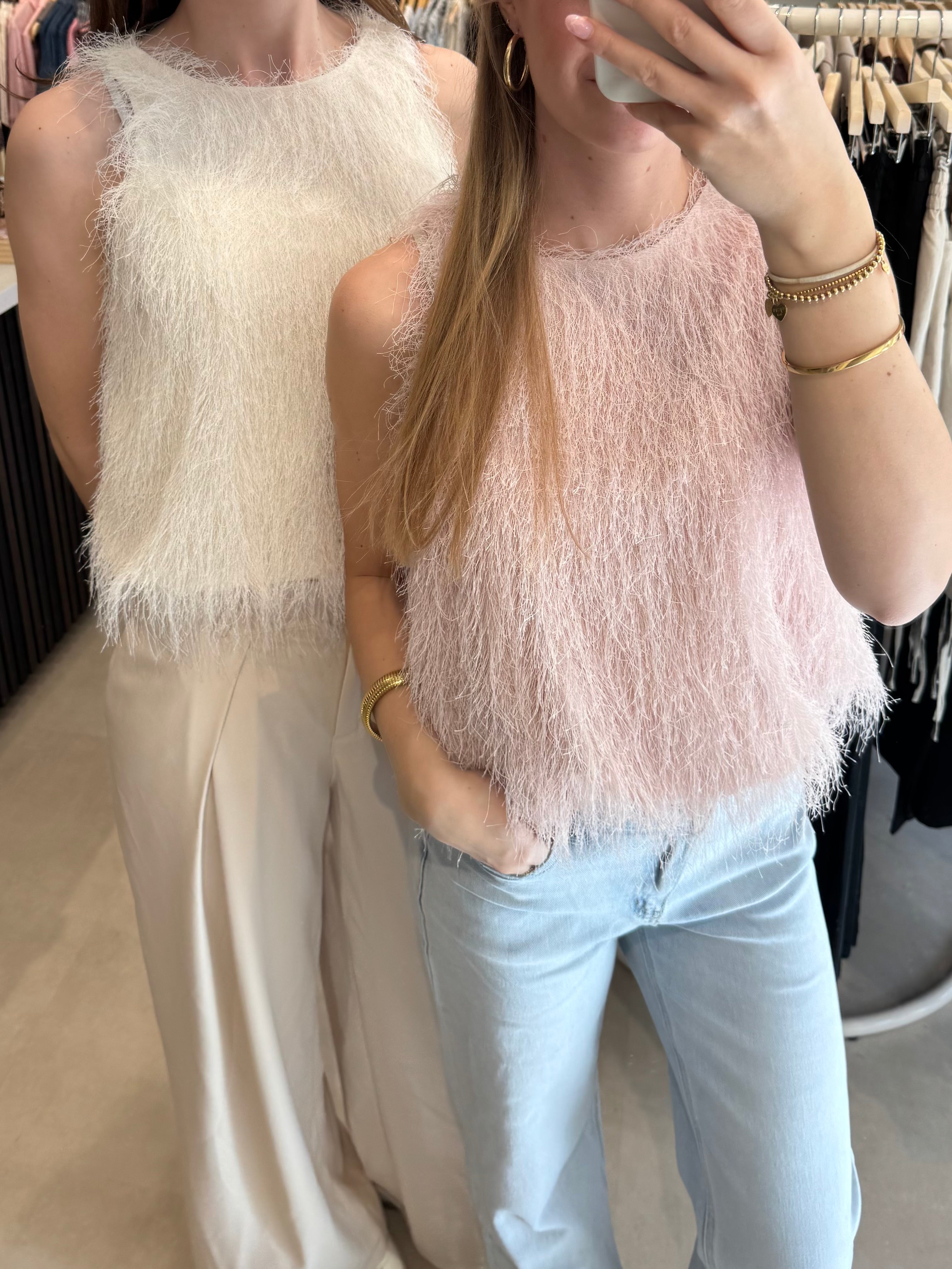 Top met franje - Off white