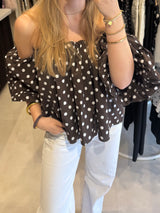 Off shoulder top polka dot - Bruin/Wit