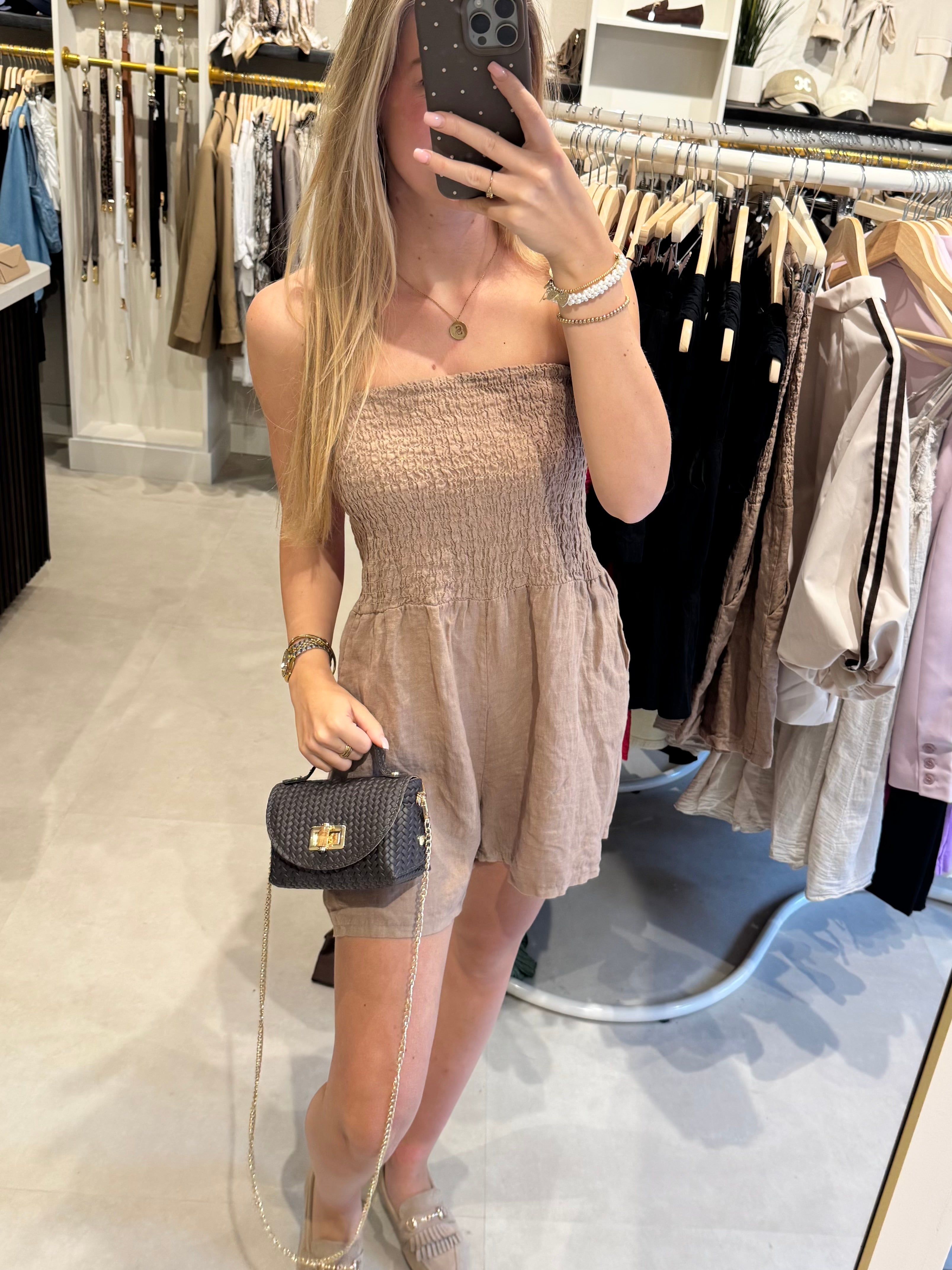 Linnen playsuit - Taupe