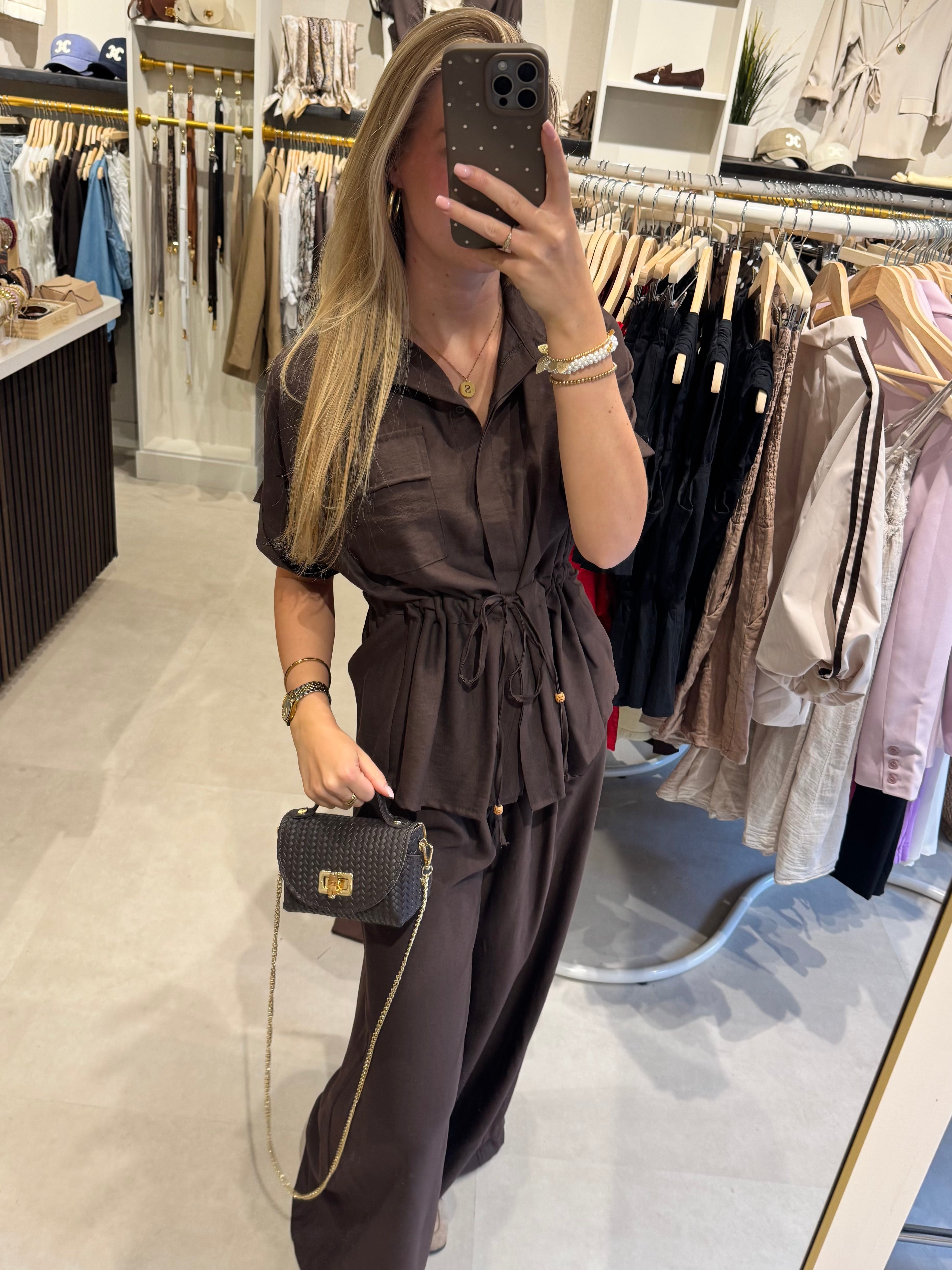Blouse met koord - Donkerbruin