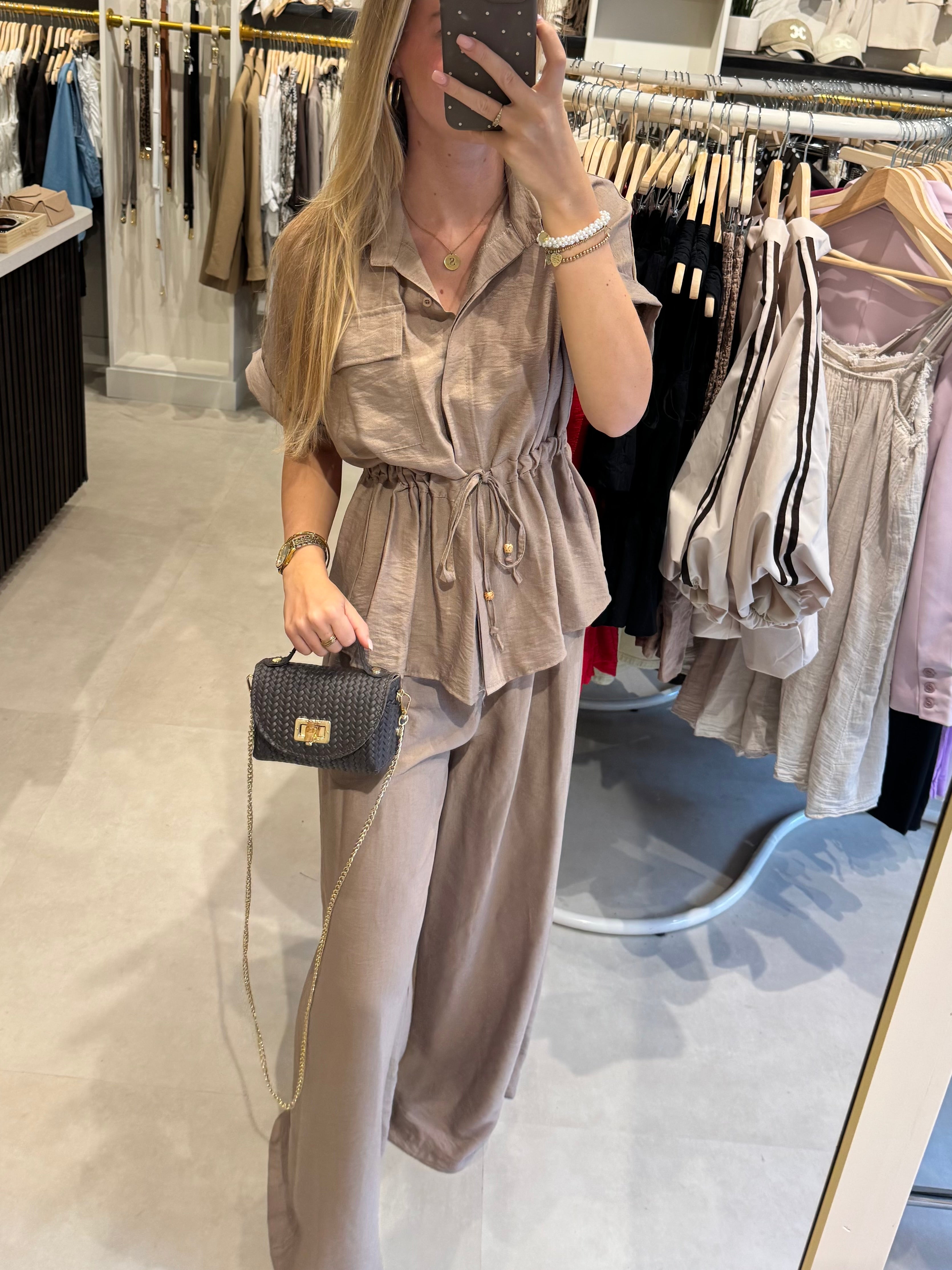 Blouse met koord - Taupe