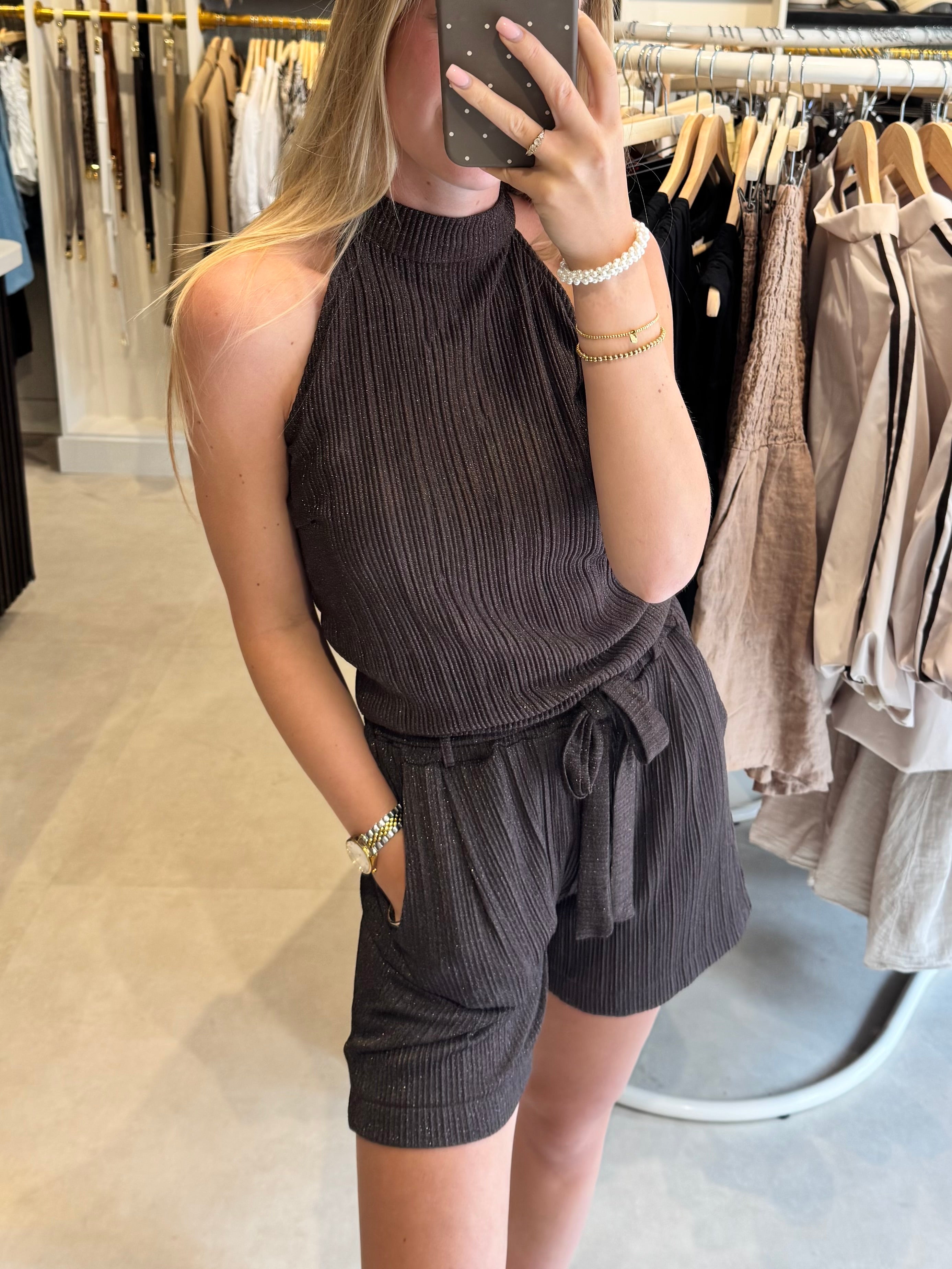 Halter top met lurex - Donkerbruin