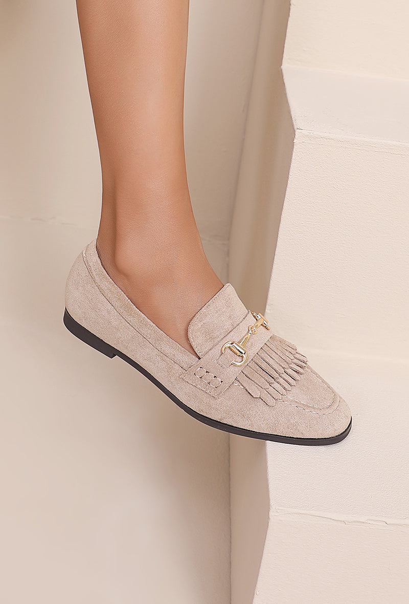Loafers met franjes - Taupe