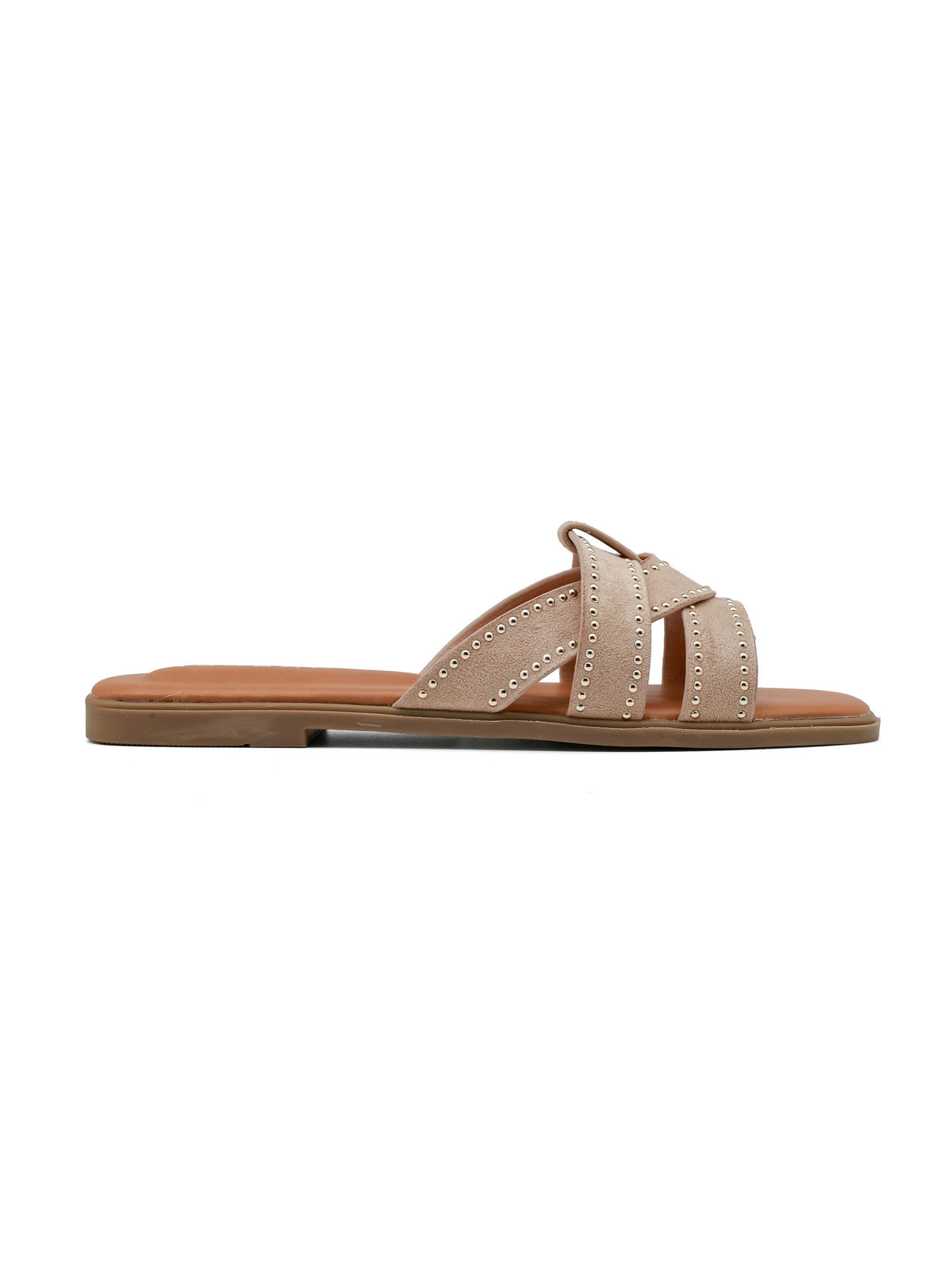 Suede slipper met studs - Ecru
