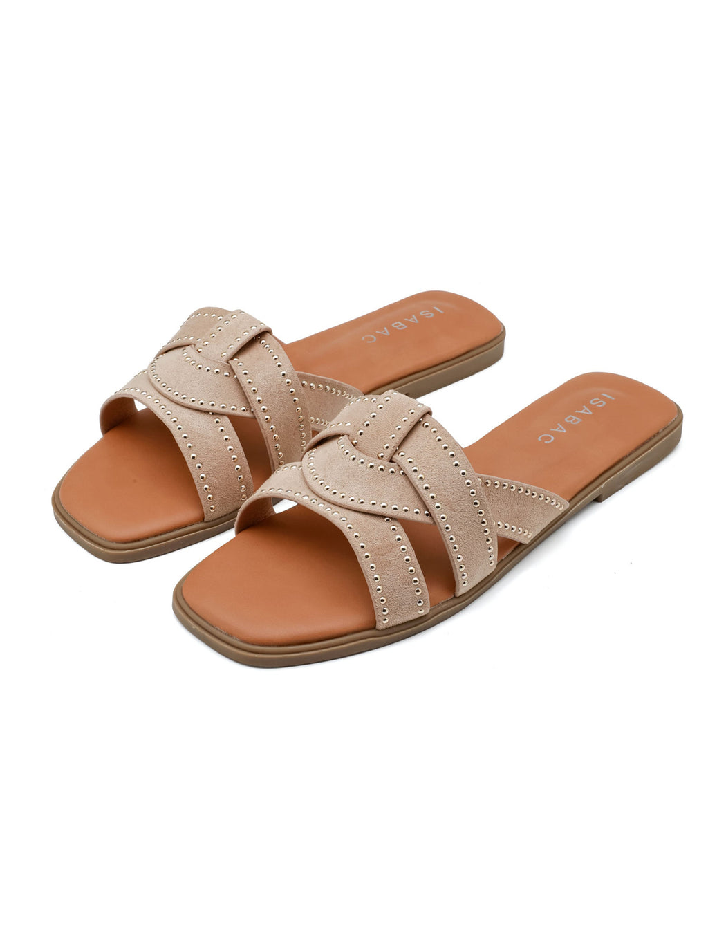 Suede slipper met studs - Ecru