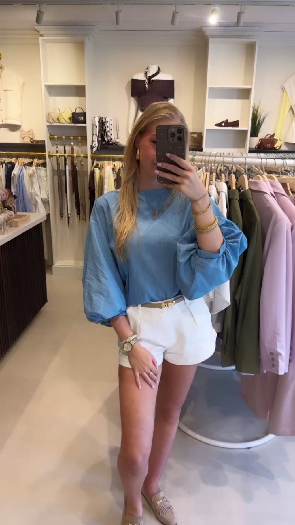 Soepele denim top - Lichtblauw