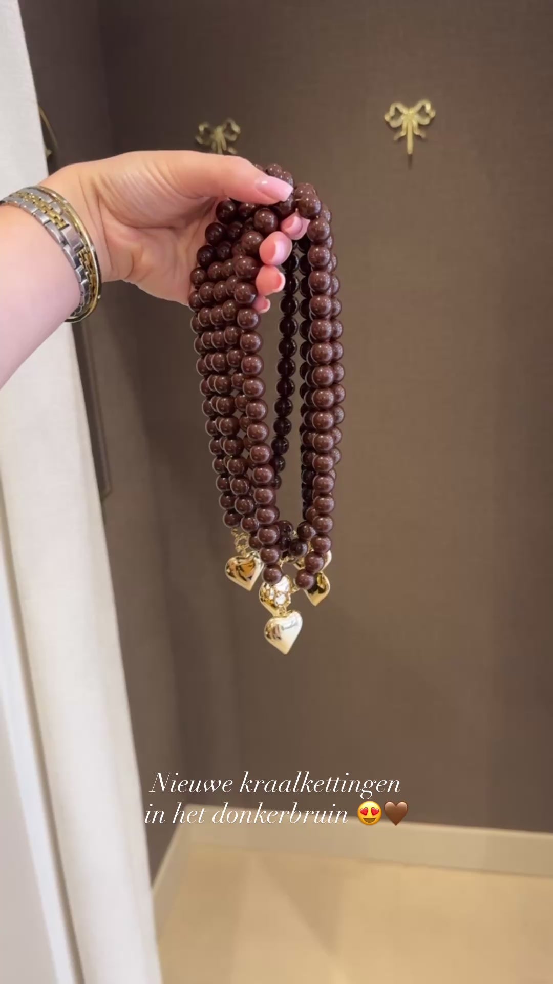 Kralen ketting hart - Bruin