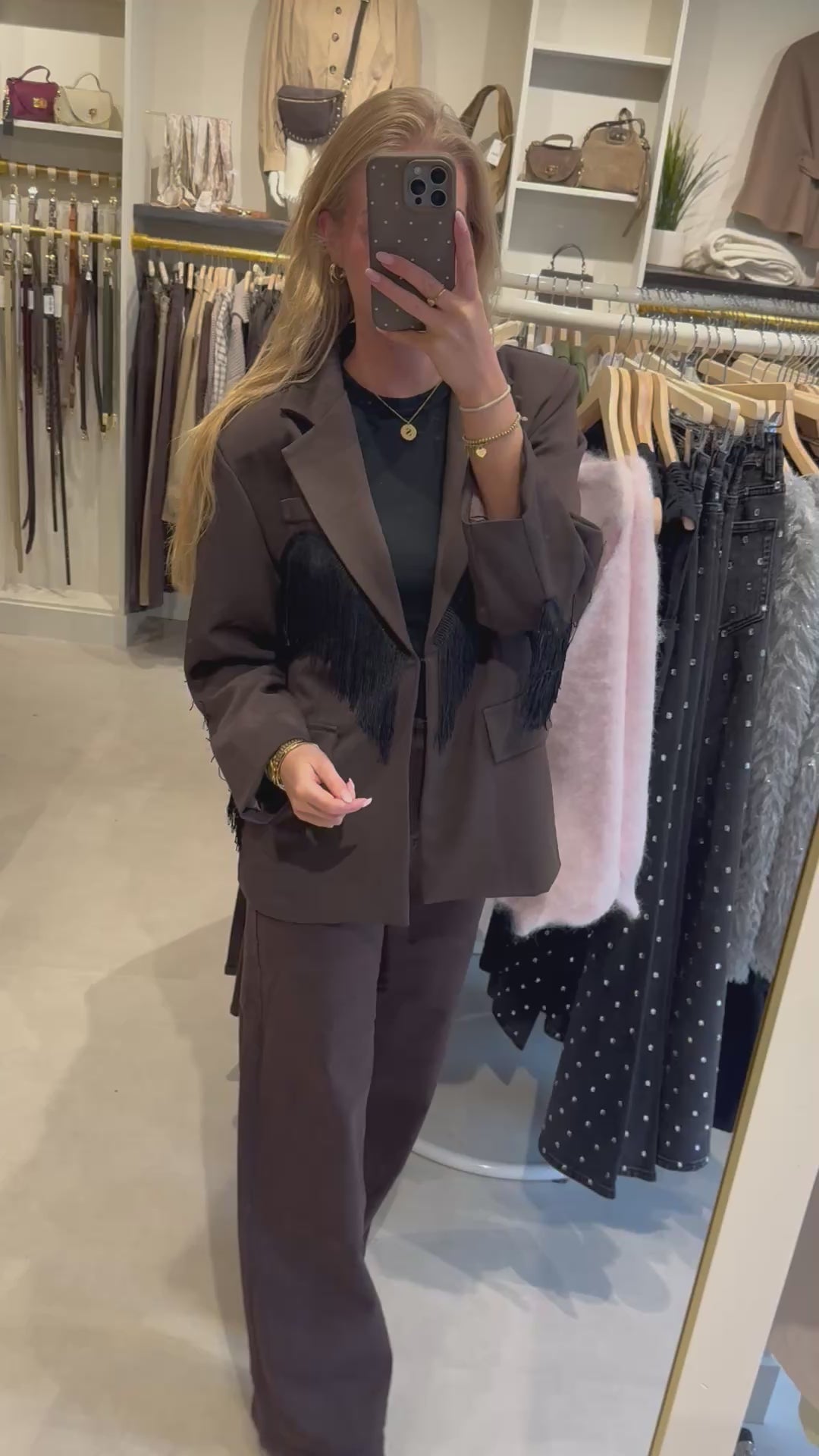 Blazer met franjes - Bruin