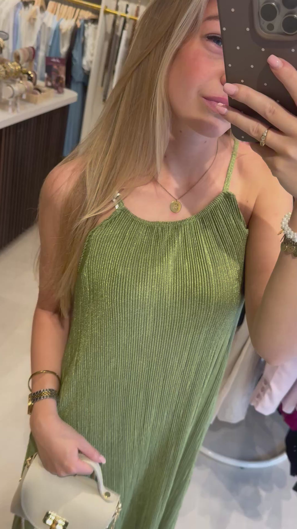 Plissé Maxi Dress Lurex - Groen