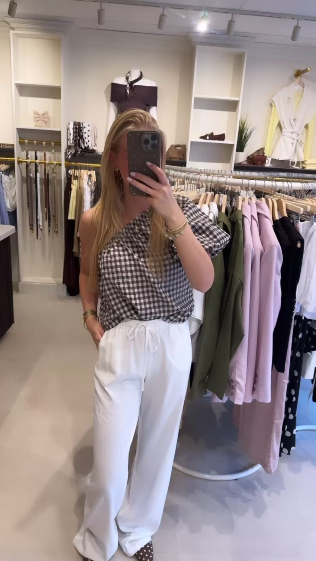 One shoulder top ruit - Donkerbruin/Wit