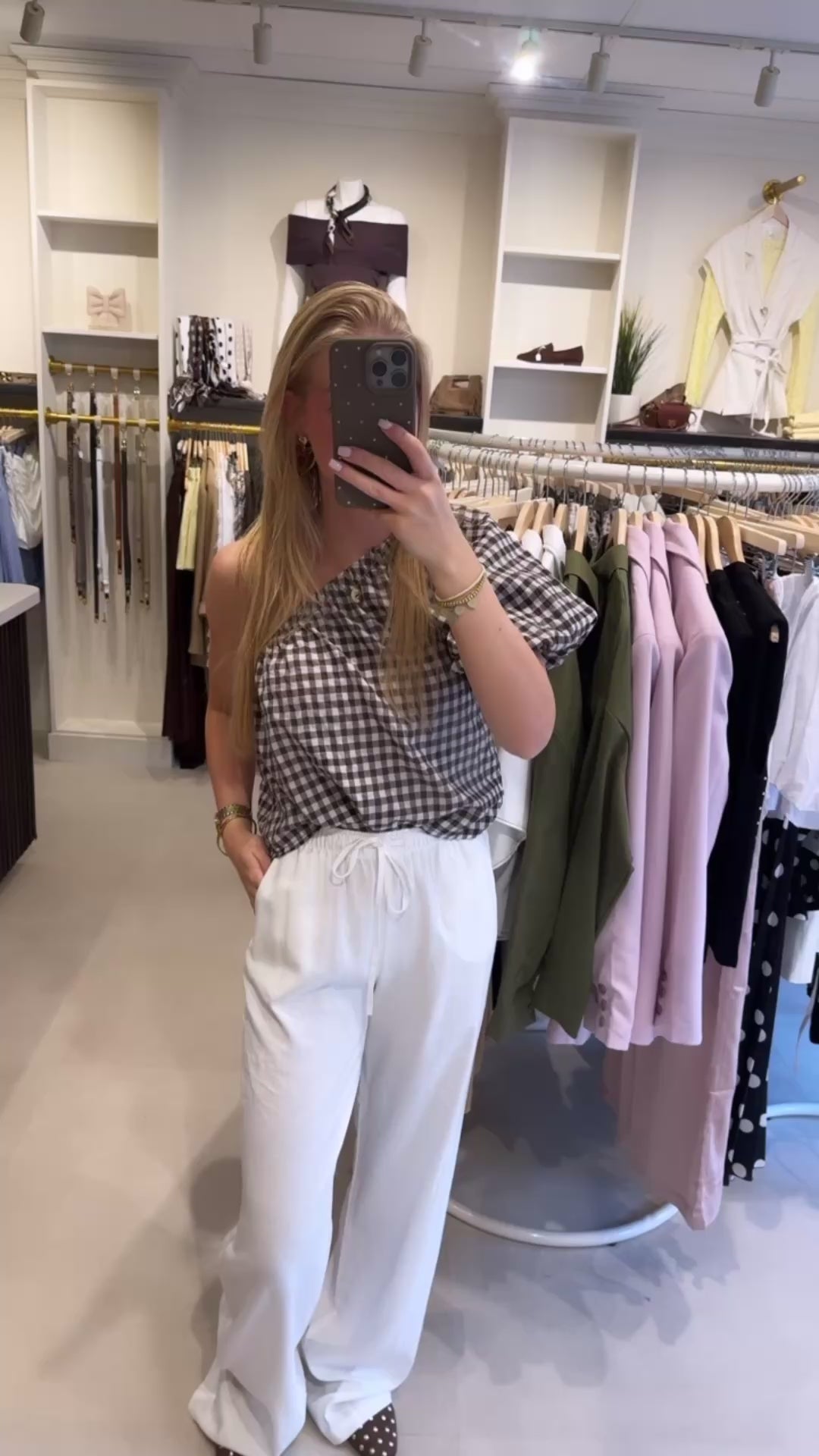 One shoulder top ruit - Donkerbruin/Wit